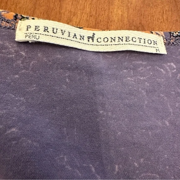 Peruvian Connection Floral Top Medium Long Sleeve Orange Boho Artsy Pima Cotton - Picture 5 of 7